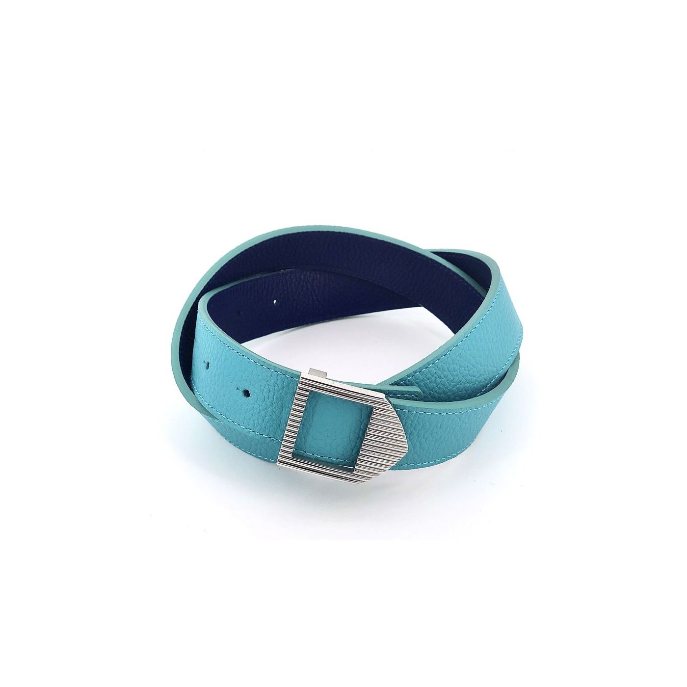 Reversible Belt Man or Woman Luxury in Leather Turquoise & Blue | Delage