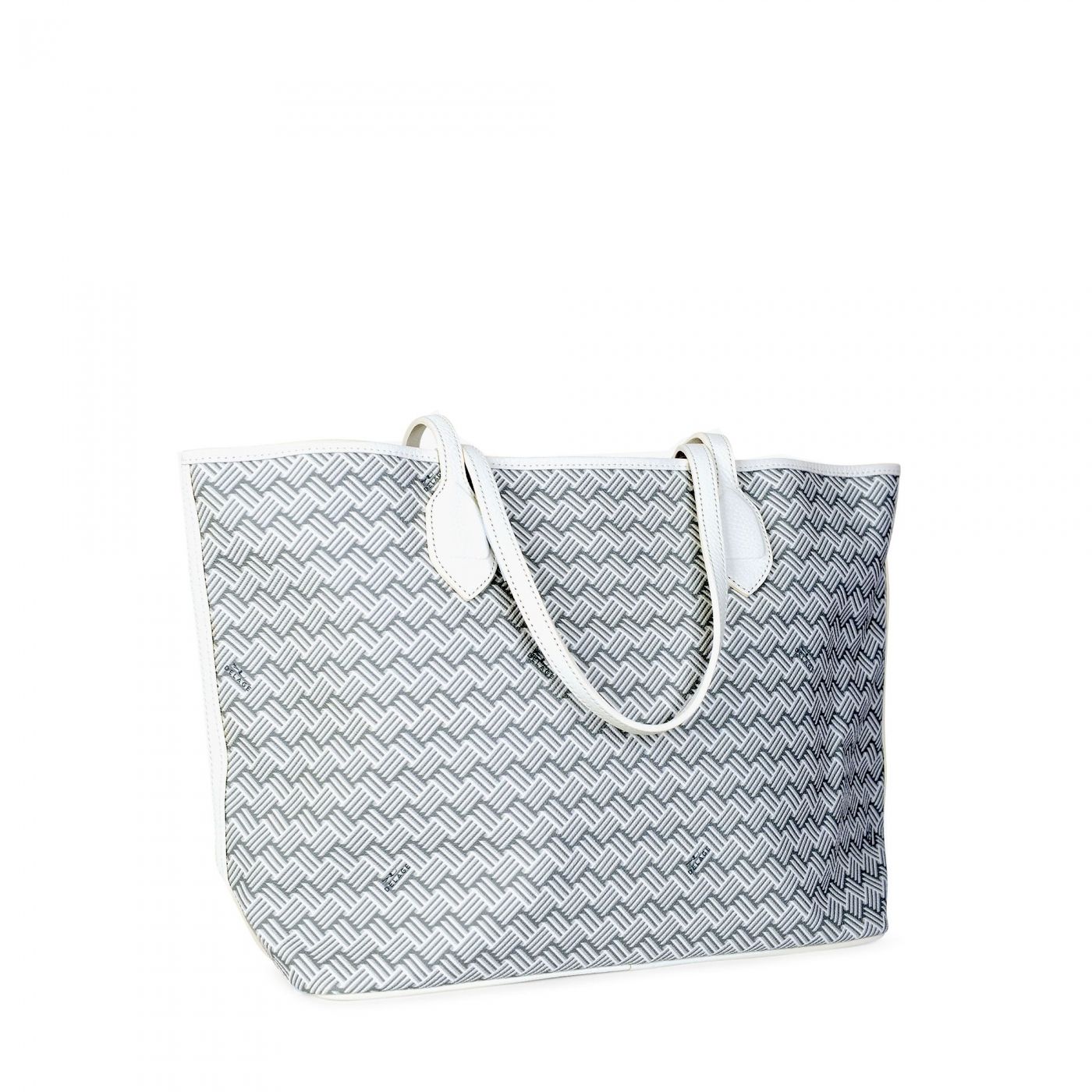 White Luxury Tote Bag Coated Canvas and White Leather Lulu | Delage