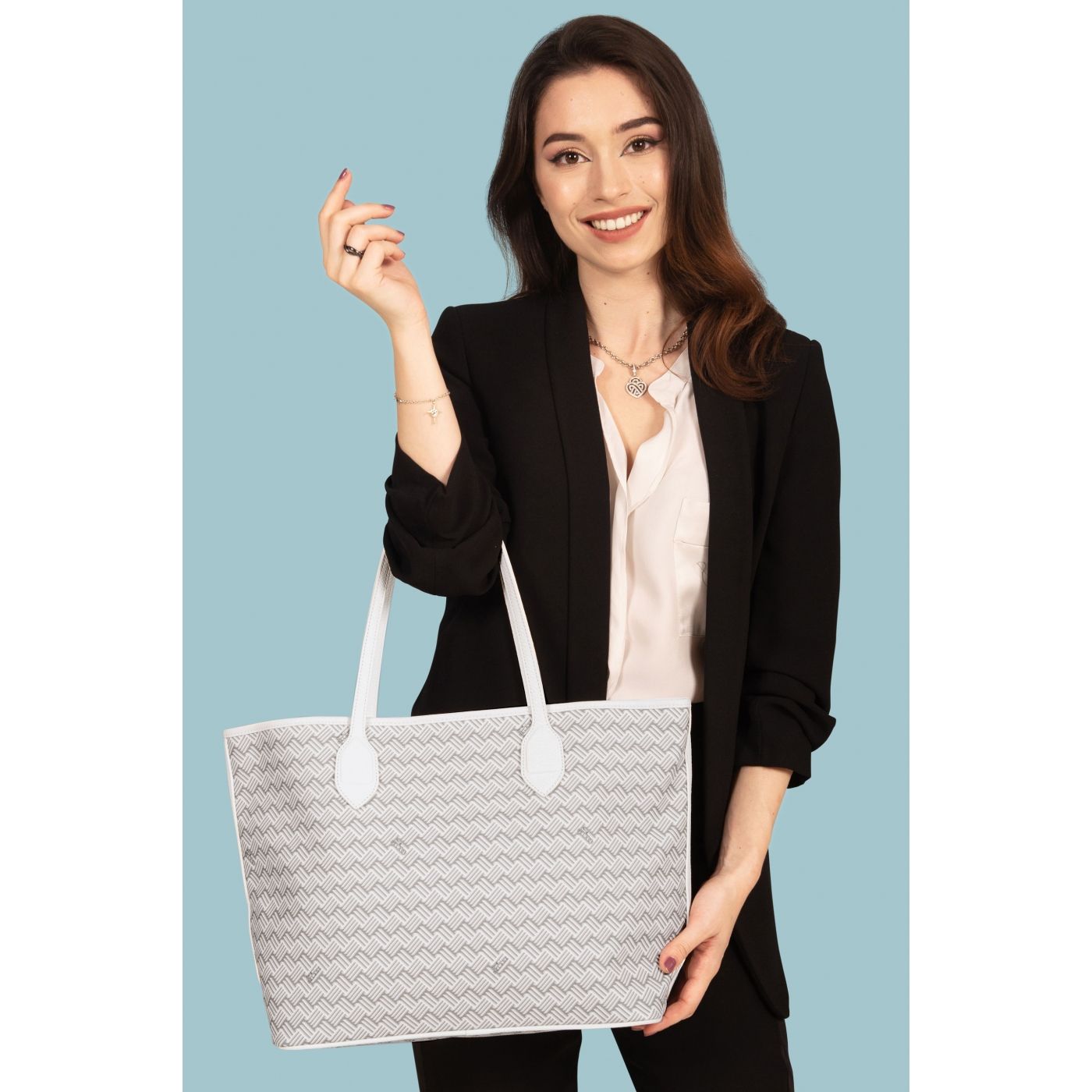Grey Luxury Tote Bag Coated Canvas and Leather Lulu | Delage