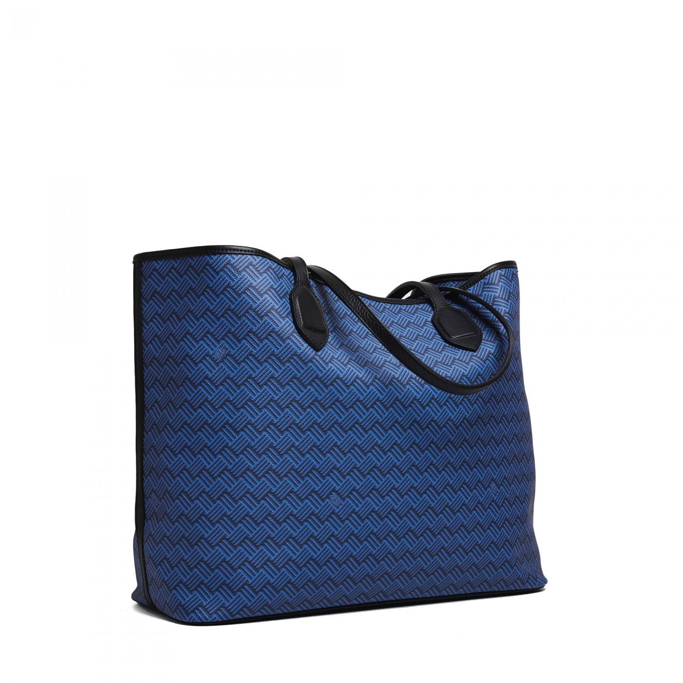 Blue Luxury Tote Bag Coated Canvas and Black Leather Lulu | Delage