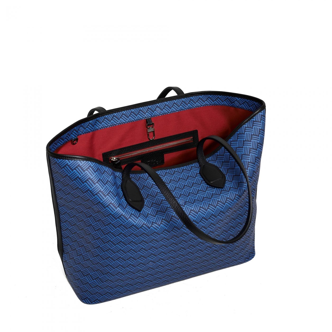 Blue Luxury Tote Bag Coated Canvas and Black Leather Lulu