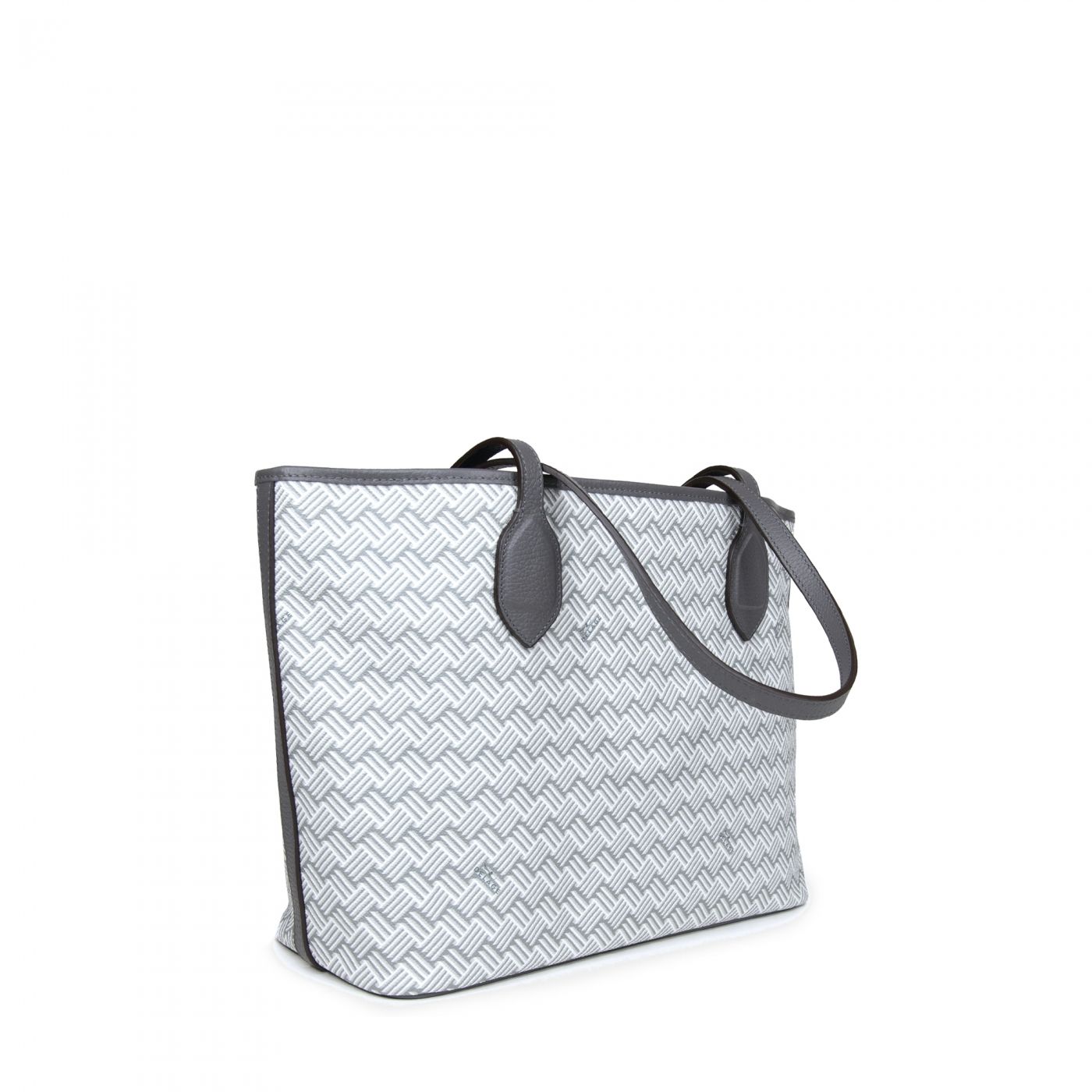 White Luxury Tote Bag Coated Canvas and Grey Leather Lulu | Delage