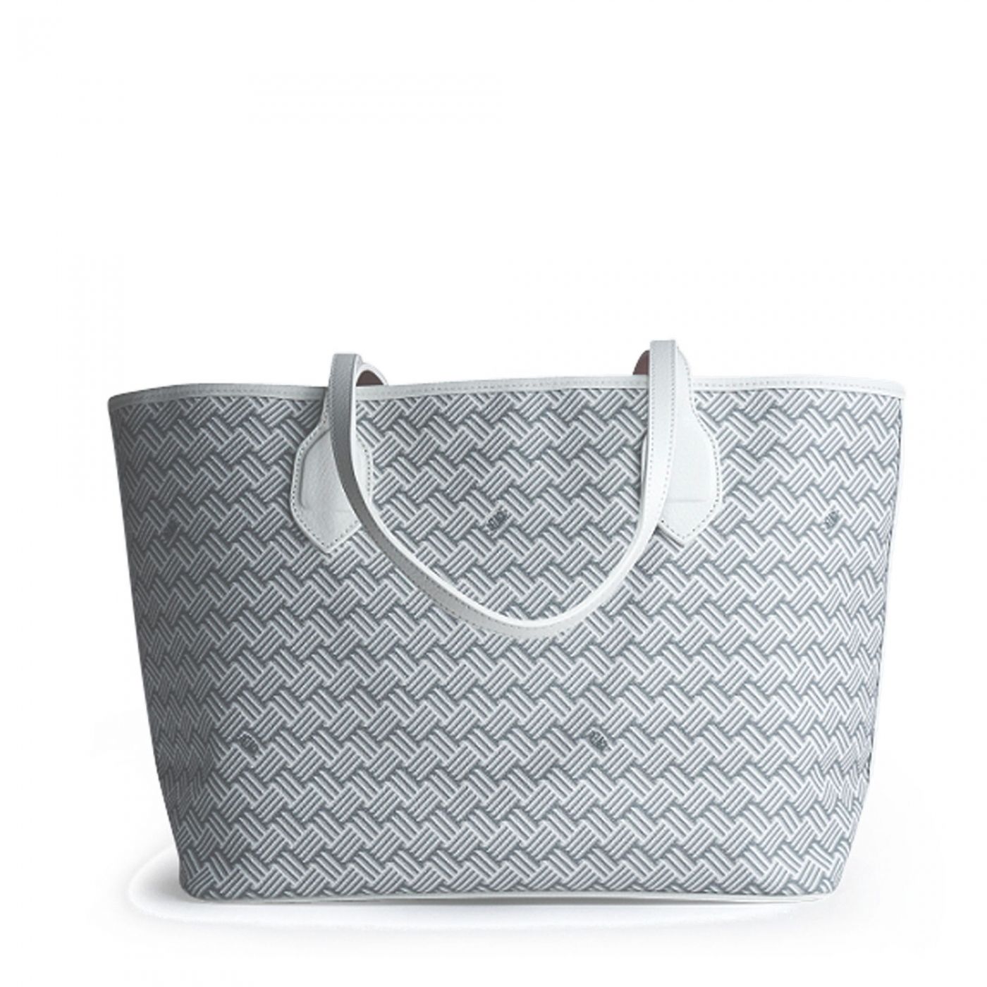 White Luxury Tote Bag Coated Canvas and Grey Leather Lulu